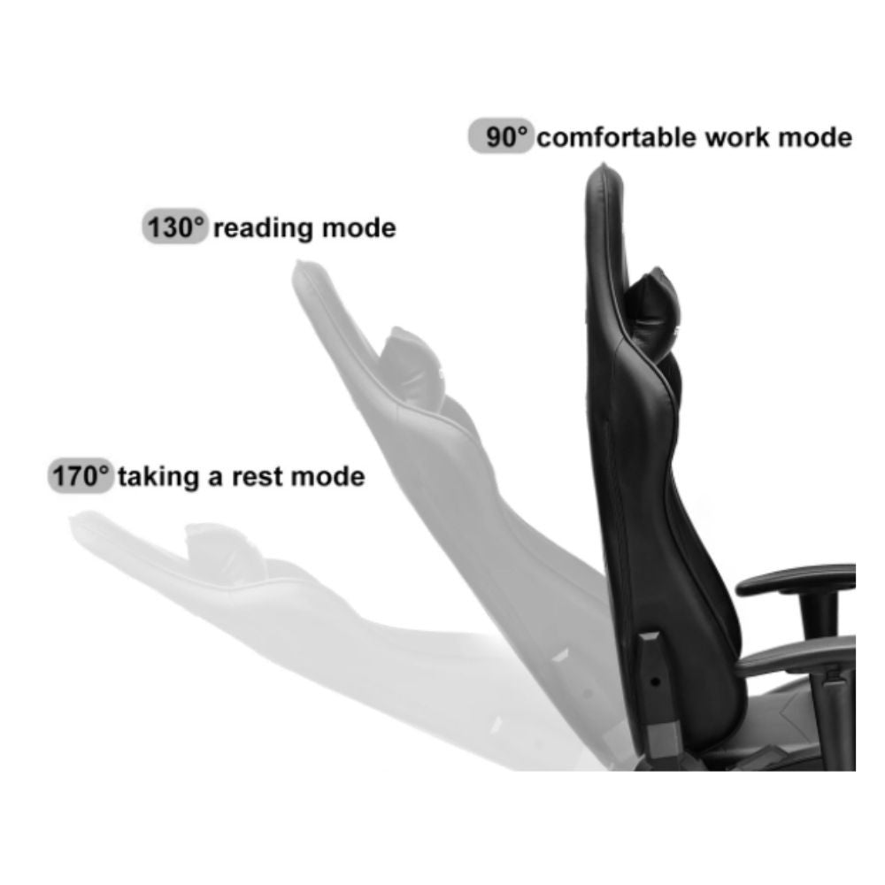 poltrona gaming sputnik nera telaio acciaio, dettaglio di schienale regolabile e braccioli imbottiti