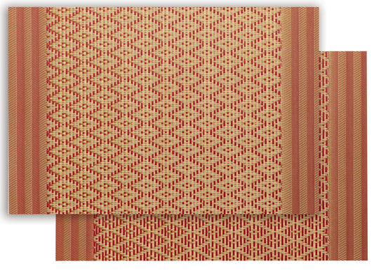 set da tavola kadra rosso/oro, colore rosso/oro, taglia 33 x 45. coordinato da tavola piegato con vista completa su sfondo neutro