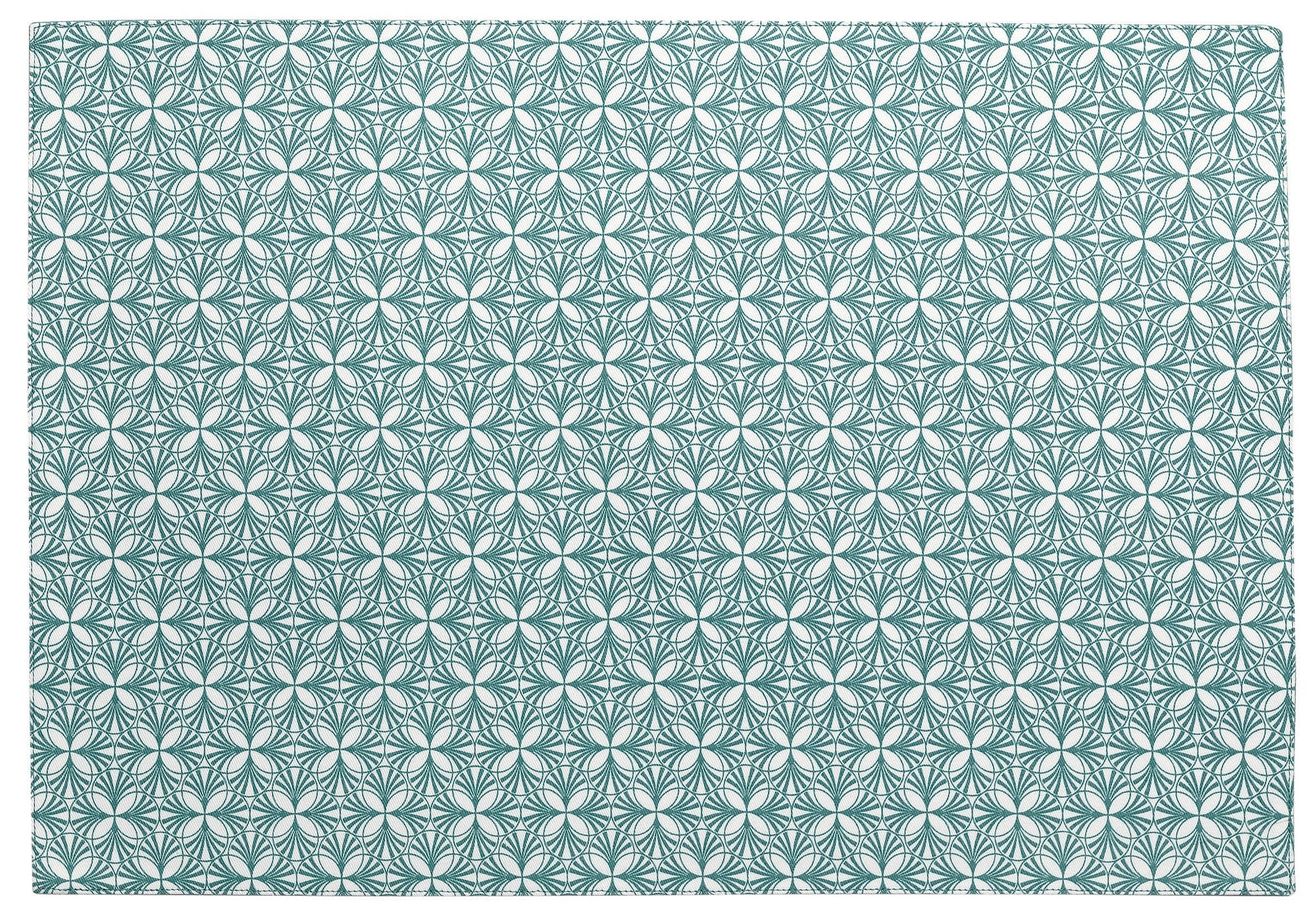 set da tavola calypse pavone, colore pavone, taglia 33 x 48. coordinato da tavola piegato con vista completa su sfondo neutro