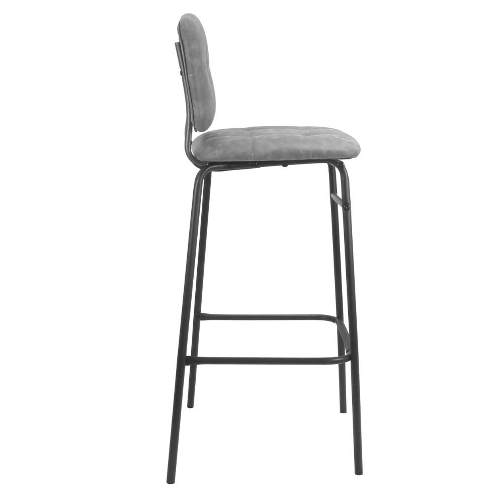 sgabello ross in velluto grigio con gambe nere, design salvaspazio ideale per ambienti contemporanei