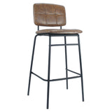 sgabello ross in ecopelle ruggine con gambe nere, dettaglio della seduta imbottita o in legno