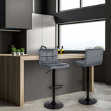 sgabello regolabile mosva colore grigio con gambe nere opache, sgabello moderno per cucina, bar o penisola