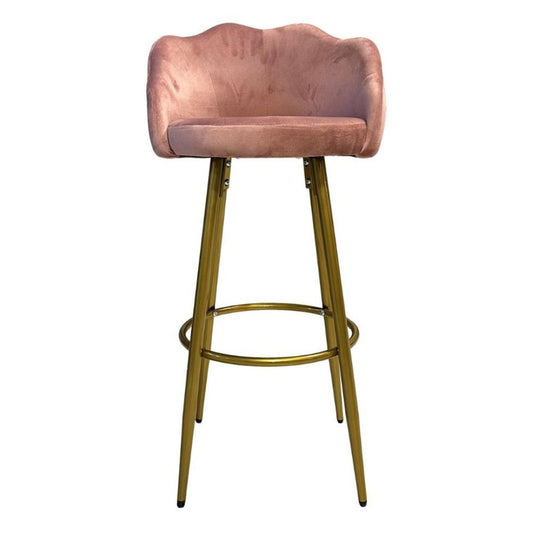 sgabello orel in velluto rosa con gambe dorate opache, sgabello moderno per cucina, bar o penisola
