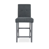 sgabello alex in legno colore grigio con seduta in tessuto grigio, dettaglio della seduta imbottita o in legno