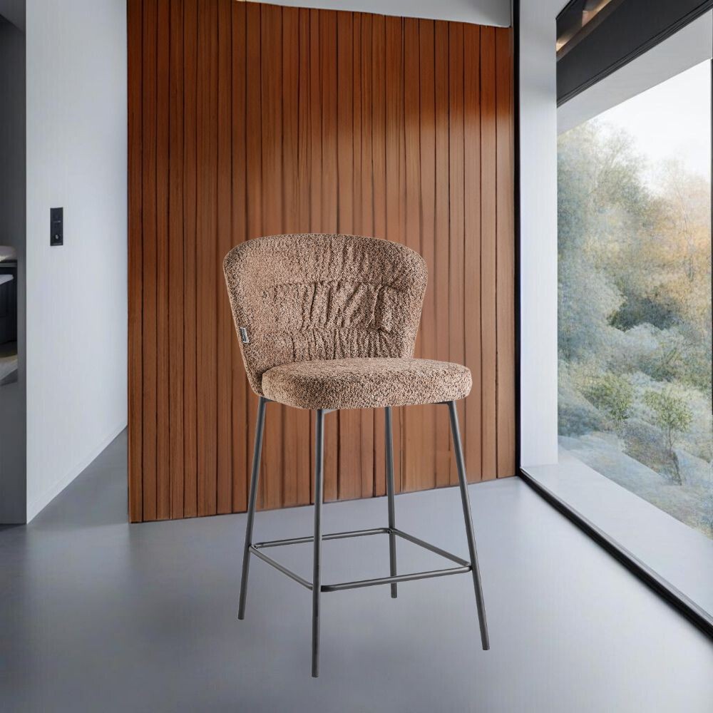 sgabello imbottito cami in tessuto teddy tortora, sgabello moderno per cucina, bar o penisola