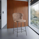 sgabello imbottito cami in tessuto teddy tortora, sgabello moderno per cucina, bar o penisola