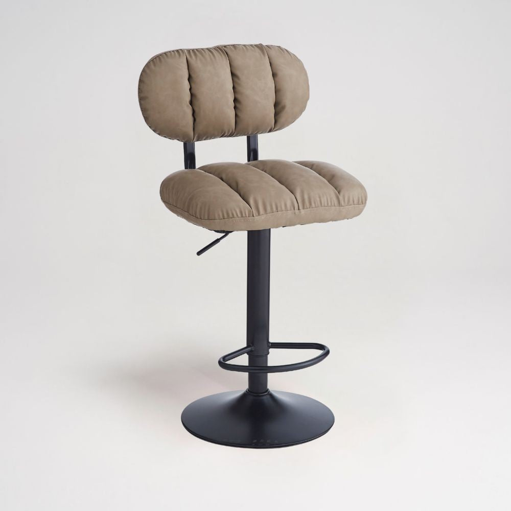 sgabello tati con seduta in ecopelle tortora e gamba in metallo nero, sgabello moderno per cucina, bar o penisola