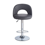 sgabello lisa con seduta in ecopelle grigio e gamba in metallo inox, vista ambientata accanto a bancone o isola