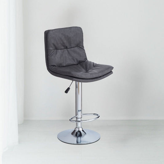 sgabello paco con seduta in ecopelle grigio e gamba in metallo inox, sgabello moderno per cucina, bar o penisola
