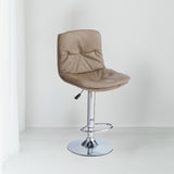 sgabello paco con seduta in ecopelle tortora e gamba in metallo inox, sgabello moderno per cucina, bar o penisola