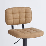 sgabello mavi con seduta e schienale in ecopelle cammello e gamba in metallo nero, design salvaspazio ideale per ambienti contemporanei