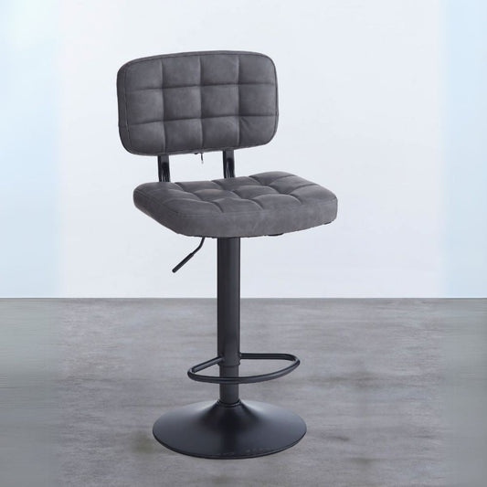 sgabello mavi con seduta e schienale in ecopelle grigio e gamba in metallo nero, sgabello moderno per cucina, bar o penisola