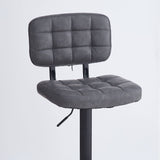 sgabello mavi con seduta e schienale in ecopelle grigio e gamba in metallo nero, design salvaspazio ideale per ambienti contemporanei