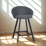 sgabello saki in tessuto nordic 15 grigio con gambe nere, sgabello moderno per cucina, bar o penisola