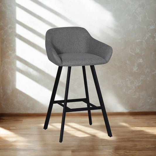 sgabello mey in tessuto nordic 16 grigio cenere con gambe in metallo nere, sgabello moderno per cucina, bar o penisola