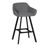 sgabello mey in tessuto nordic 16 grigio cenere con gambe in metallo nere, dettaglio della seduta imbottita o in legno