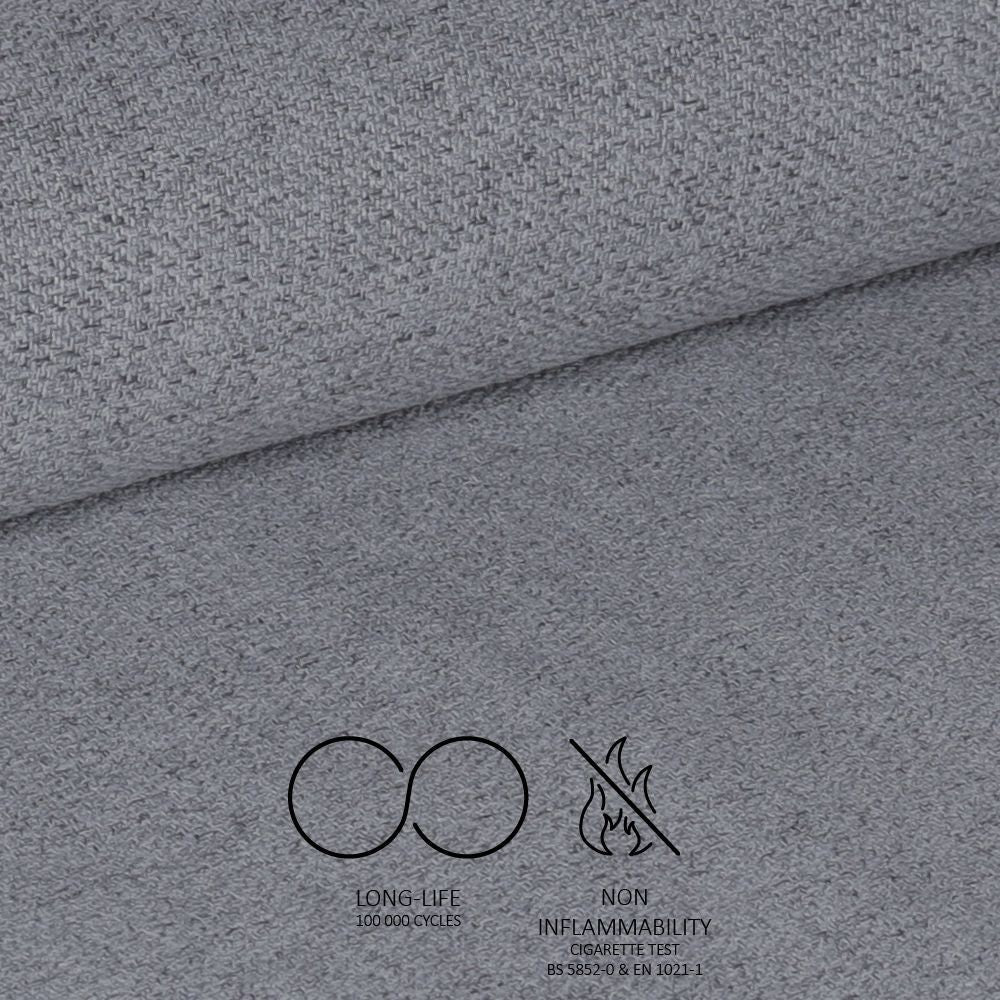 sgabello mey in tessuto nordic 16 grigio cenere con gambe in metallo nere, struttura stabile in metallo o legno massello