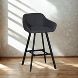 sgabello mey in tessuto nordic 18 grigio scuro con gambe in metallo nere, sgabello moderno per cucina, bar o penisola
