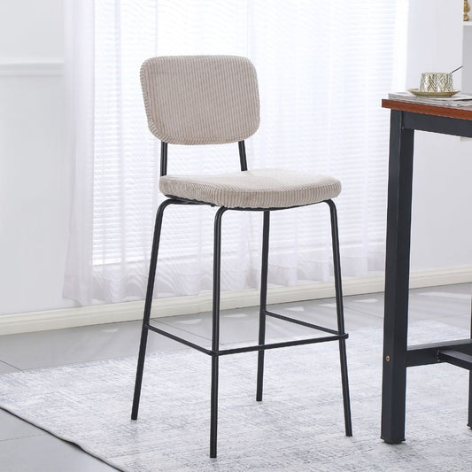 sgabello juno in tessuto colore taupe e struttura in metallo nero, sgabello moderno per cucina, bar o penisola