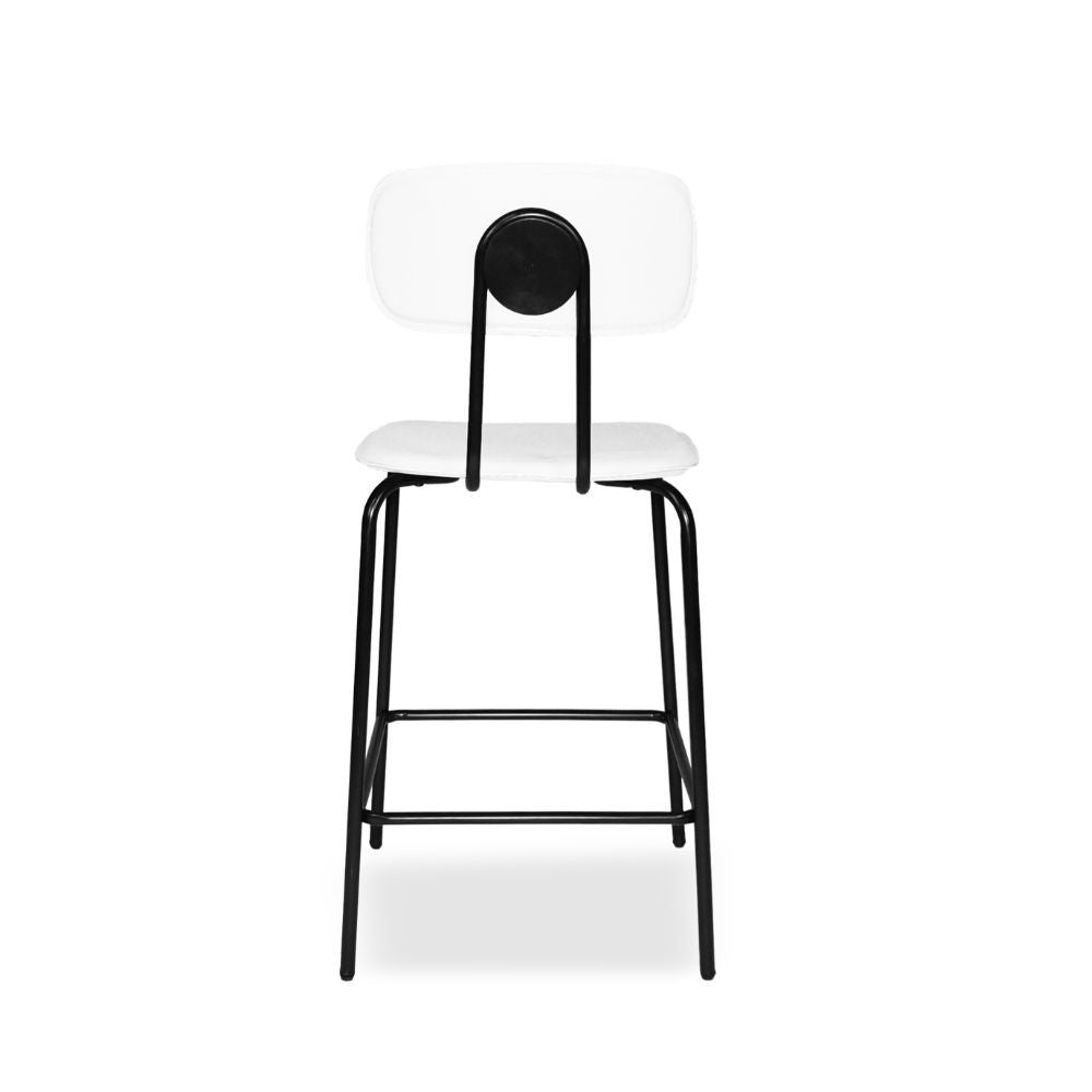 sgabello glami in pvc effetto cuoio bianco con struttura in metallo nera, seduta ergonomica per comfort prolungato