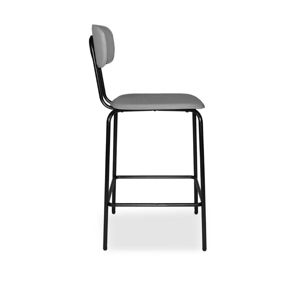 sgabello glami in pvc effetto cuoio grigio con struttura in metallo nera, design salvaspazio ideale per ambienti contemporanei