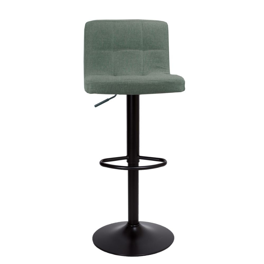 sgabello regolabile mosva colore verde con gambe nere opache, dettaglio della seduta imbottita o in legno