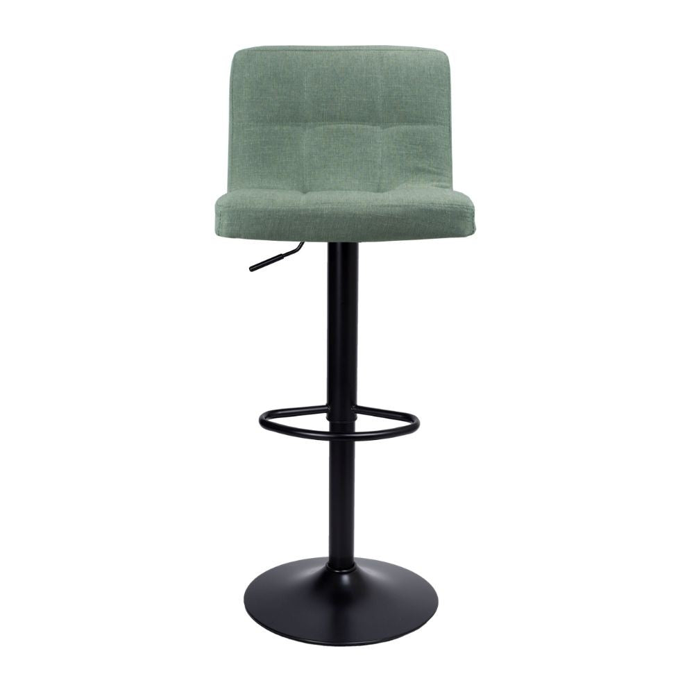sgabello regolabile mosva colore verde con gambe nere opache, vista ambientata accanto a bancone o isola