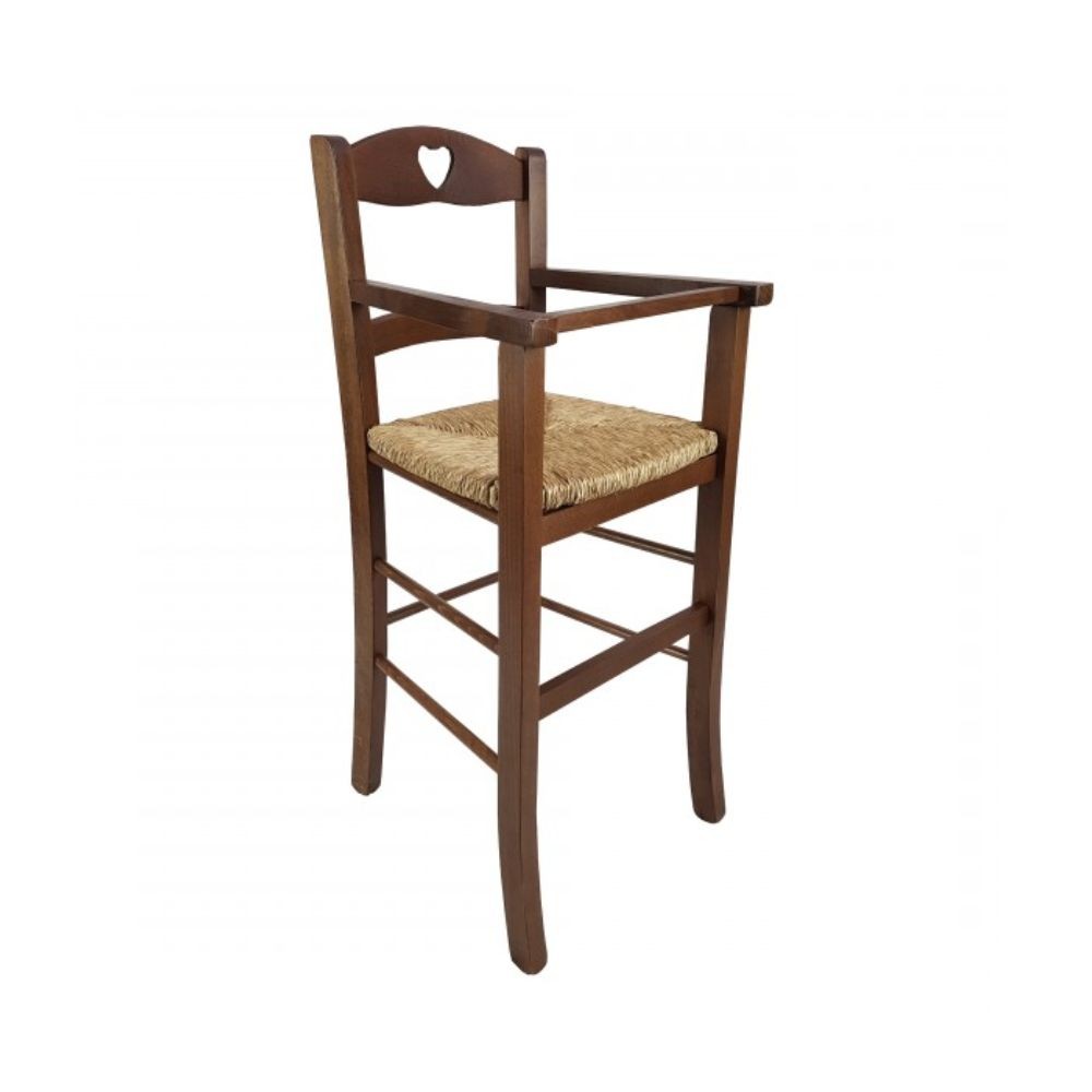 sediolone bimbo 708 legno noce e seduta paglia, sgabello moderno per cucina, bar o penisola