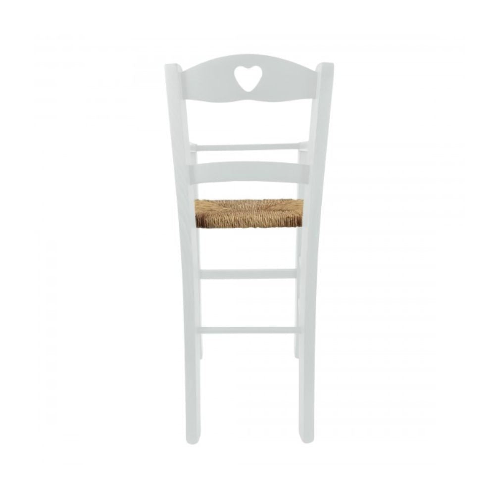 sediolone bimbo 708 legno bianco e seduta paglia, design salvaspazio ideale per ambienti contemporanei