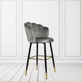sgabello estro in velluto grigio con terminali dorati, sgabello moderno per cucina, bar o penisola