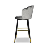 sgabello estro in velluto grigio con terminali dorati, design salvaspazio ideale per ambienti contemporanei