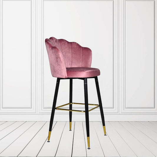 sgabello estro in velluto rosa con terminali dorati, sgabello moderno per cucina, bar o penisola