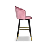 sgabello estro in velluto rosa con terminali dorati, design salvaspazio ideale per ambienti contemporanei