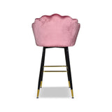 sgabello estro in velluto rosa con terminali dorati, struttura stabile in metallo o legno massello