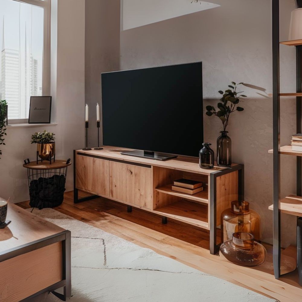 mobile porta tv denver 54 l160xp40xh55 quercia antracite, dettaglio di mobili sospesi, pensili e basi contenitive