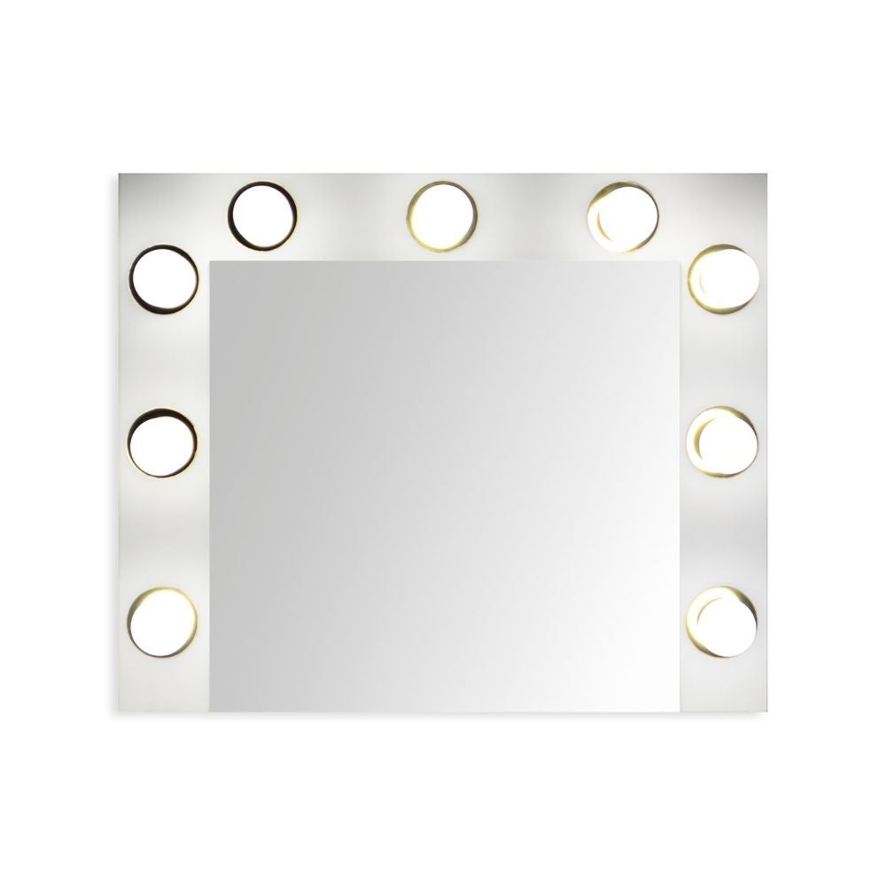 specchio trucco armin colore bianco con luci led lampadine non incluse, ambientazione d’arredo con il prodotto protagonista