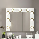 specchio trucco armin colore bianco con luci led lampadine non incluse, specchiera decorativa per soggiorno, ingresso o camera