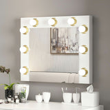 specchio trucco armin colore bianco con luci led lampadine non incluse, quadro moderno con cornice elegante per pareti raffinate