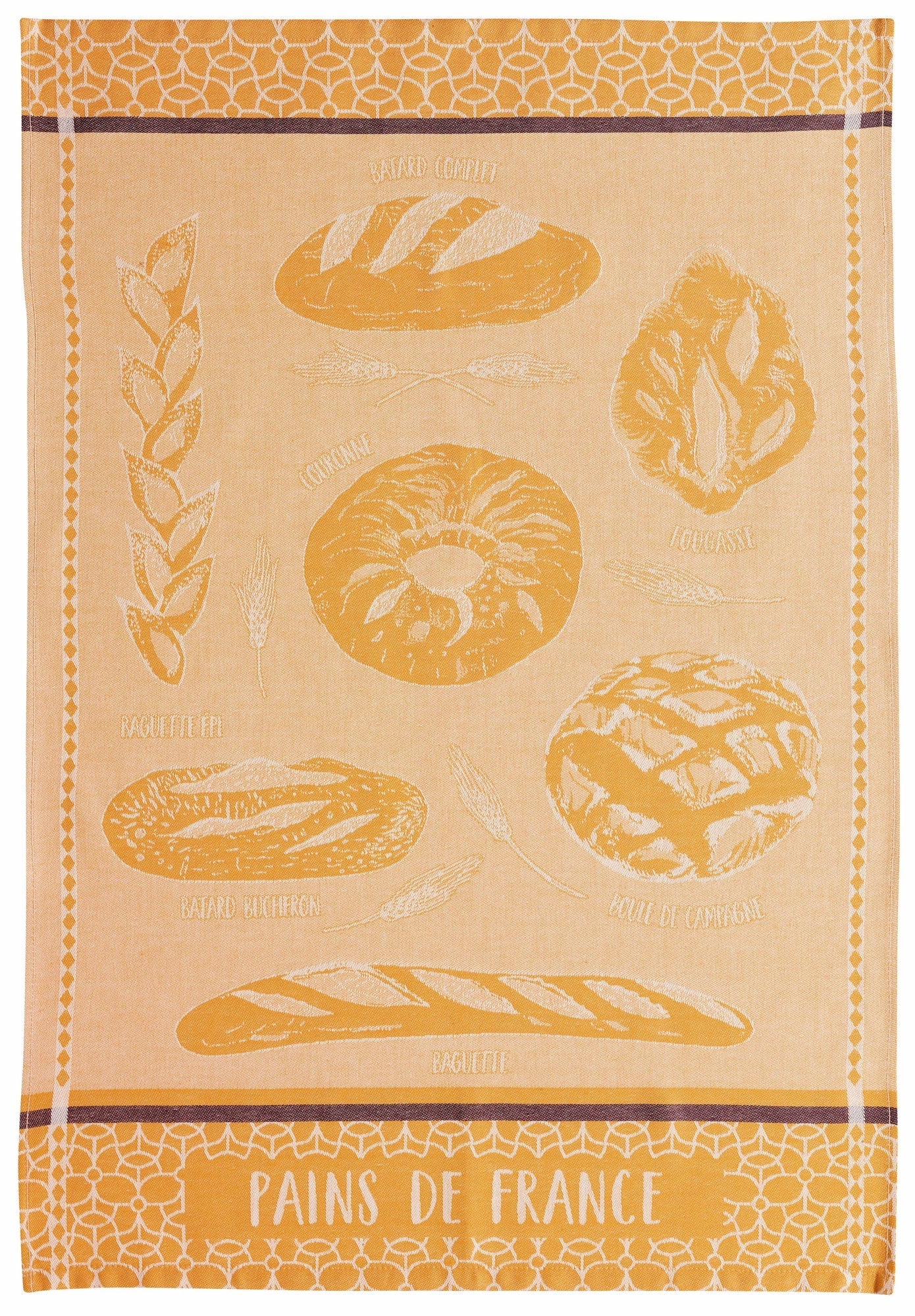 strofinaccio les pains ocra, colore ocra, taglia 50 x 70. strofinaccio piegato su fondo neutro per mostrare texture e finiture