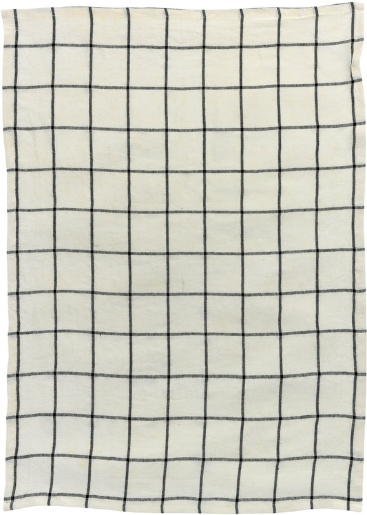 strofinaccio karma ecru/nero, colore ecru/nero, taglia 55 x 75. strofinaccio piegato su fondo neutro per mostrare texture e finiture