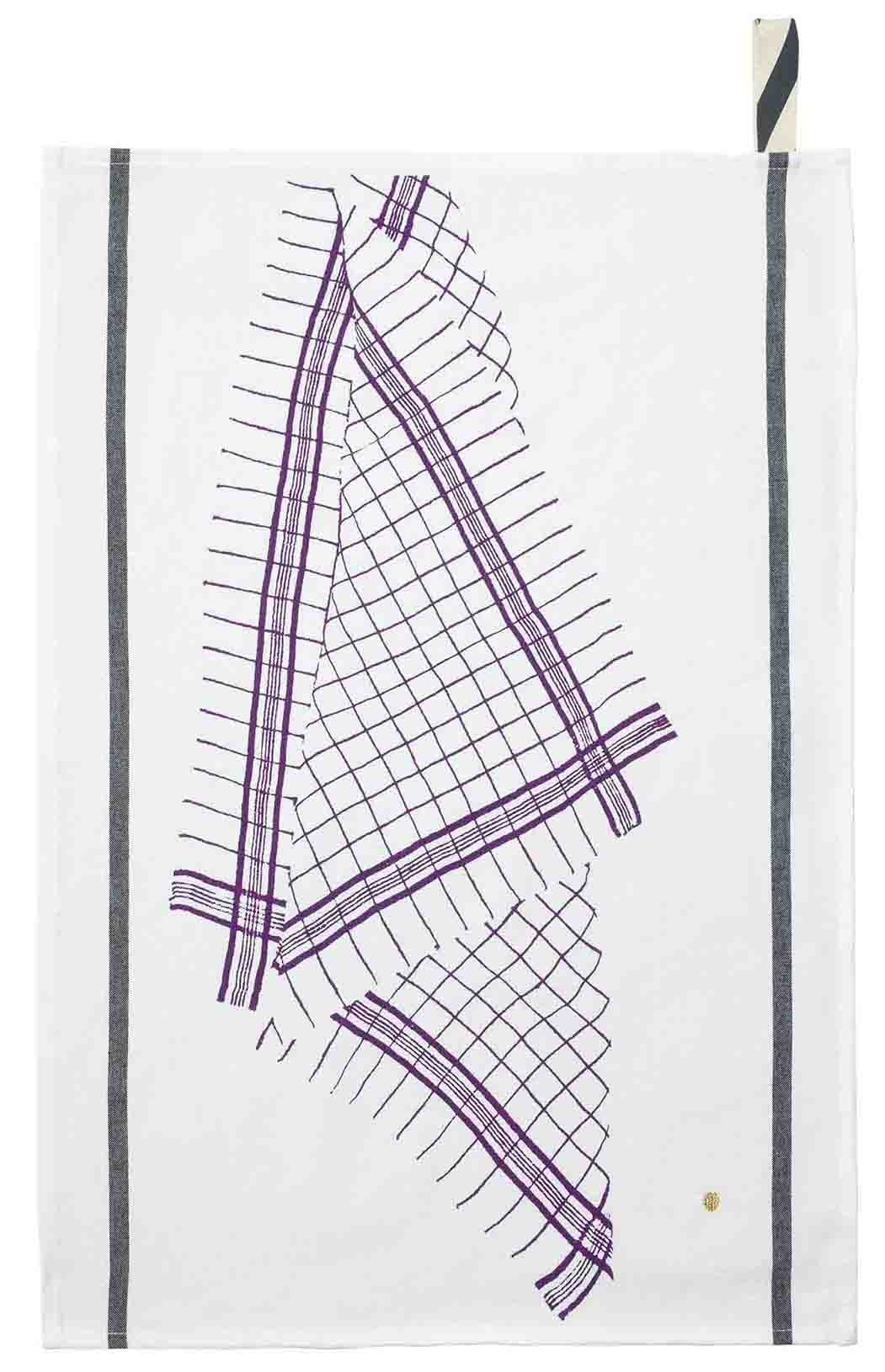 torchon tonton viola, colore viola, taglia 50 x 70. strofinaccio piegato su fondo neutro per mostrare texture e finiture