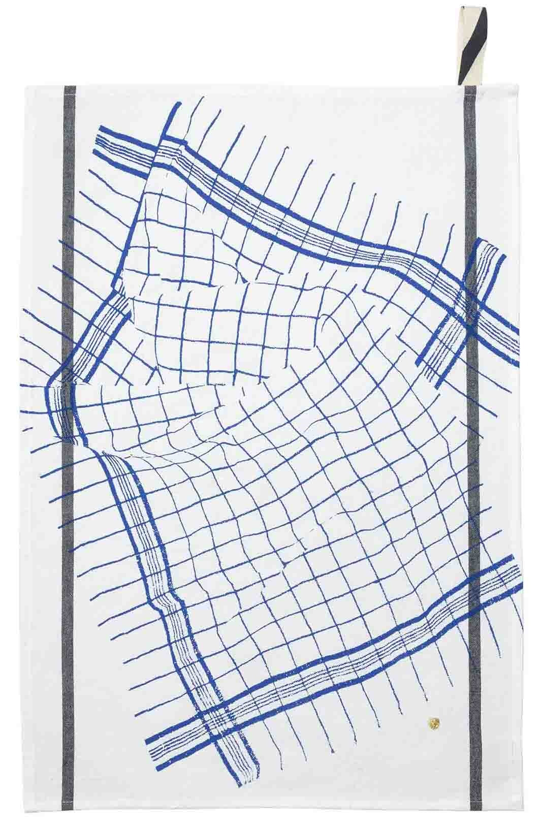 torchon tonton blu, colore blu, taglia 50 x 70. strofinaccio piegato su fondo neutro per mostrare texture e finiture