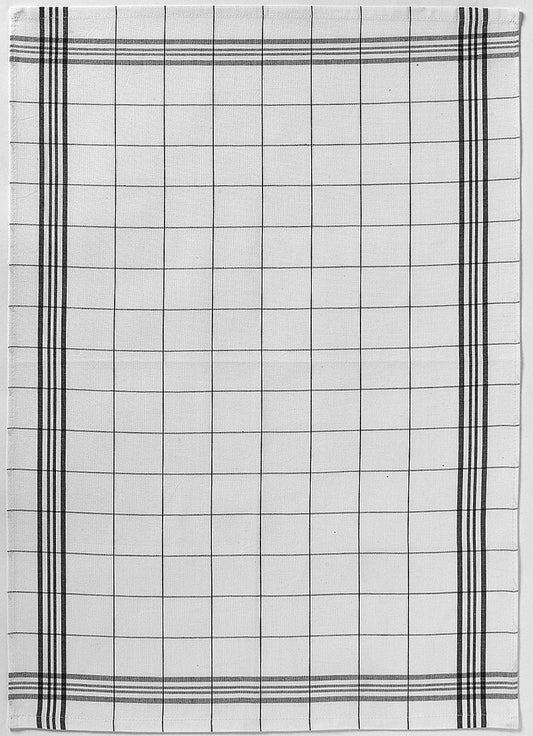 strofinaccio carreaux nero, colore nero, taglia 50 x 70. strofinaccio piegato su fondo neutro per mostrare texture e finiture