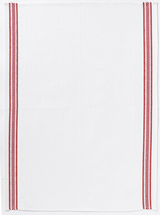 strofinaccio bande damier rosso, colore rosso, taglia 50 x 70. strofinaccio piegato su fondo neutro per mostrare texture e finiture