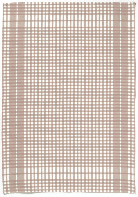 strofinaccio petits carreaux taupe, colore taupe, taglia 50 x 70. strofinaccio piegato su fondo neutro per mostrare texture e finiture