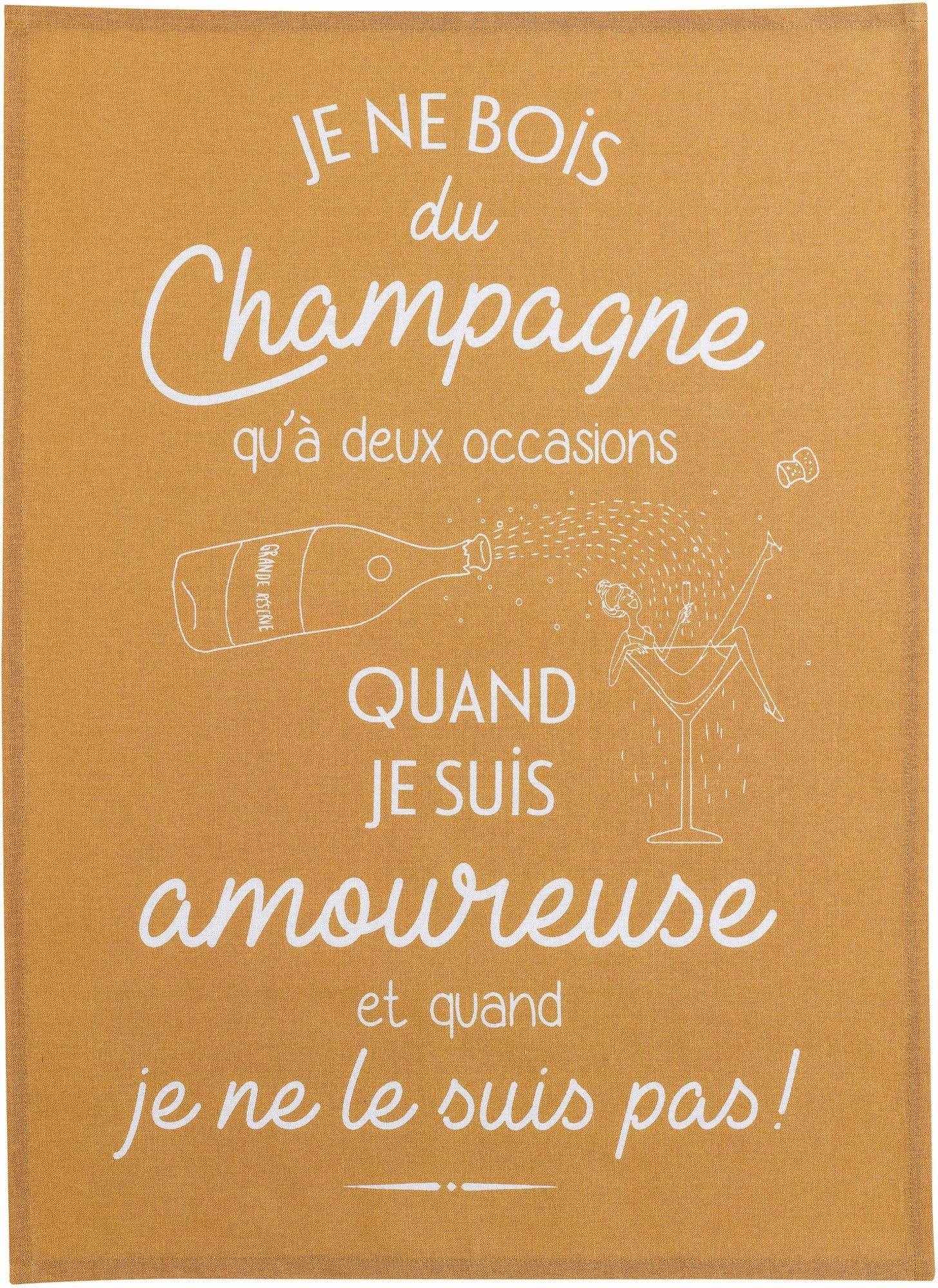 strofinaccio amoureuse ocra, colore ocra, taglia 50 x 70. strofinaccio piegato su fondo neutro per mostrare texture e finiture