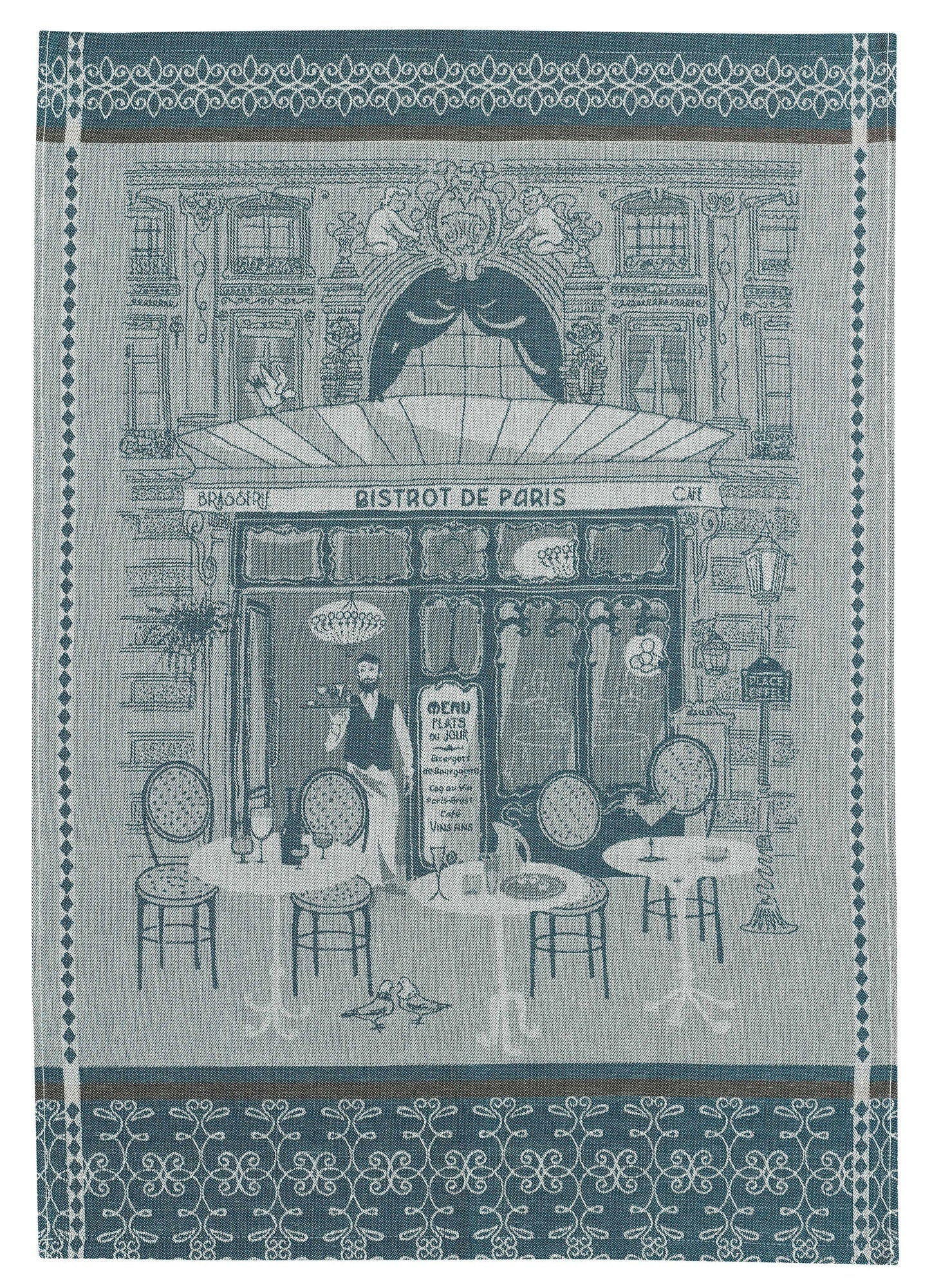 strofinaccio jacquard bistrot blu, colore blu, taglia 50 x 70. strofinaccio piegato su fondo neutro per mostrare texture e finiture