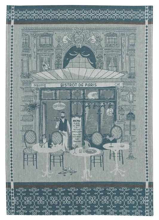 strofinaccio jacquard bistrot blu, colore blu, taglia 50 x 70. strofinaccio piegato su fondo neutro per mostrare texture e finiture