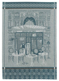 strofinaccio jacquard bistrot blu, colore blu, taglia 50 x 70. strofinaccio piegato su fondo neutro per mostrare texture e finiture