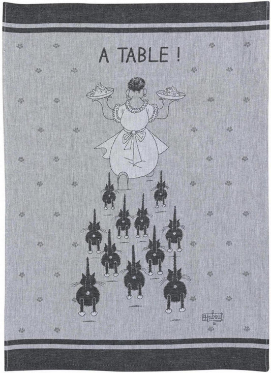 torchon jacquard a table ombra, colore ombra, taglia 50 x 70. strofinaccio piegato su fondo neutro per mostrare texture e finiture